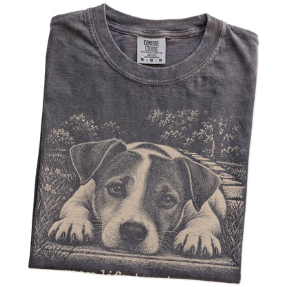 Jack Russell Karma Comfort Colors T-shirt in Pepper — Folded Detail