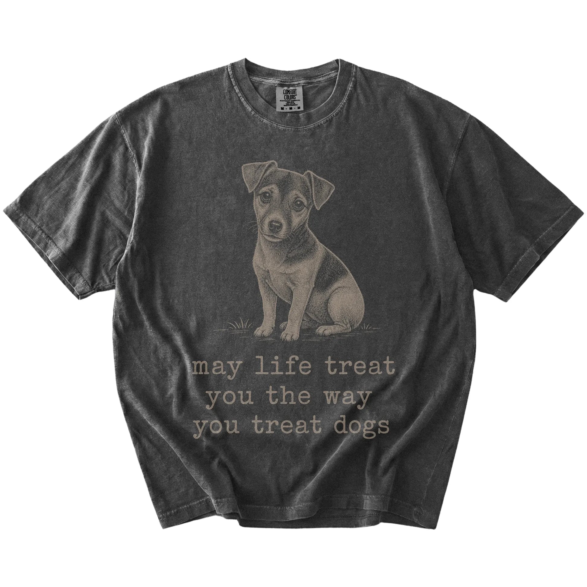 Pepper Jack Russell Karma T-Shirt laid flat