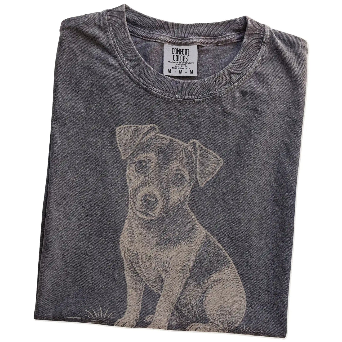 Folded Pepper Jack Russell Karma T-Shirt showing the graphic