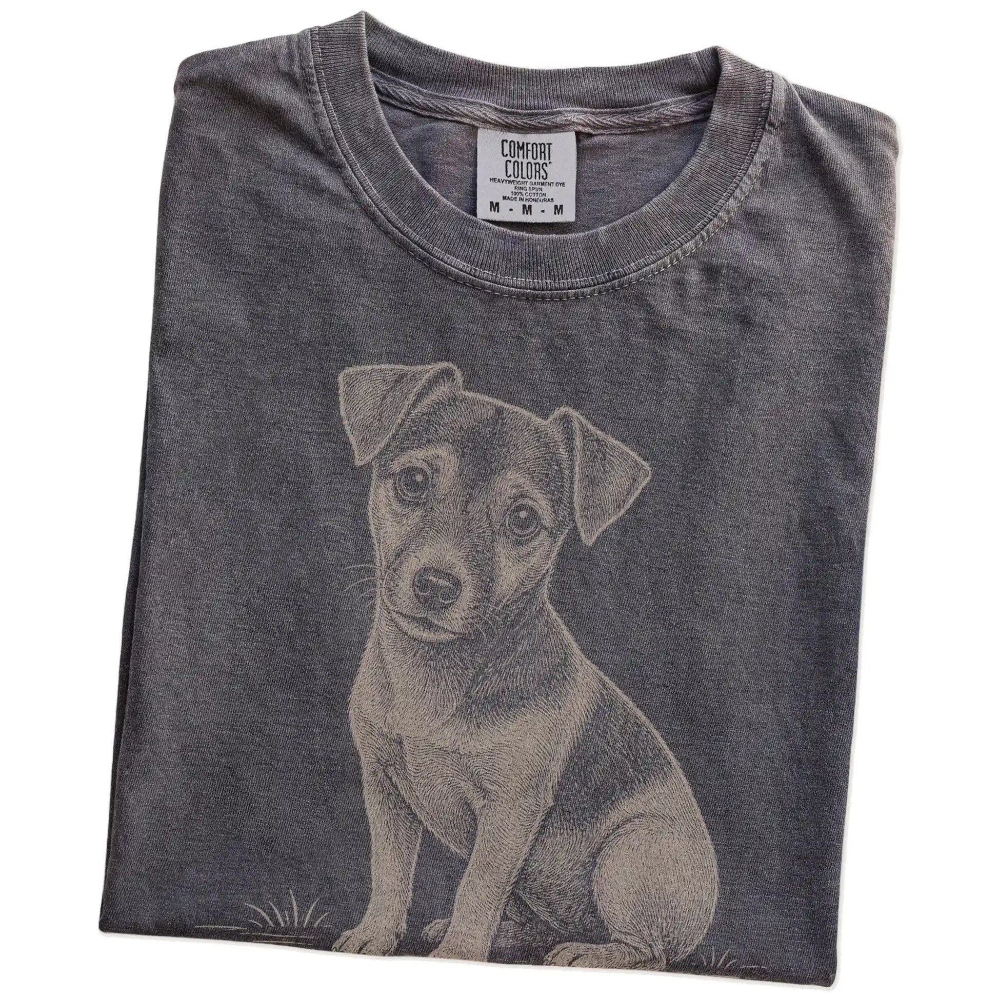 Folded Pepper Jack Russell Karma T-Shirt showing the graphic