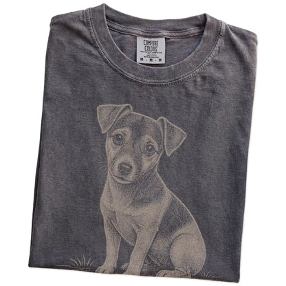 Folded Pepper Jack Russell Karma T-Shirt showing the graphic