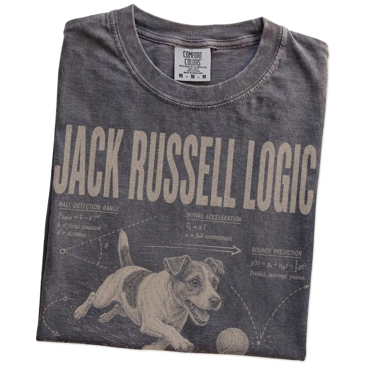 Folded Pepper Jack Russell Logic T-Shirt showing the graphic
