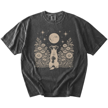 Jack Russell beneath a wildflower moon on a Pepper Comfort Colors® T-shirt