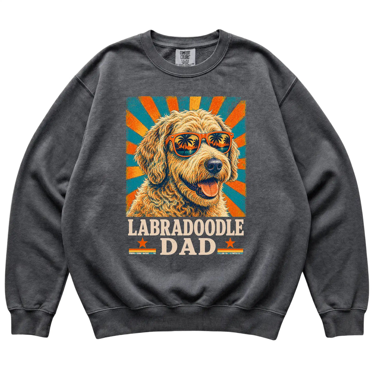 Retro Labradoodle Dad design on a Pepper Comfort Colors sweatshirt