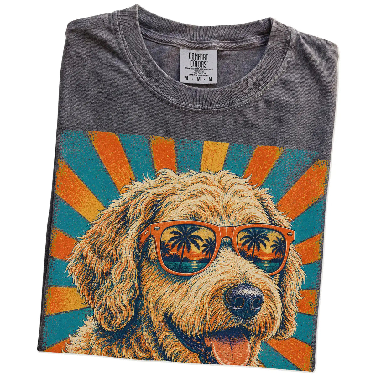 Retro Labradoodle Dad design on a Pepper Comfort Colors T-shirt folded detail