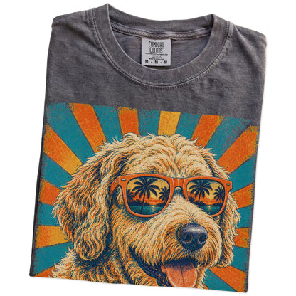 Retro Labradoodle Dad design on a Pepper Comfort Colors T-shirt folded detail