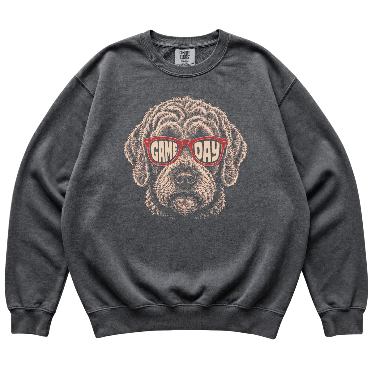 Pepper Labradoodle Game Day Sunglasses sweatshirt, laid flat