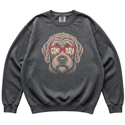 Pepper Labradoodle Game Day Sunglasses sweatshirt, laid flat