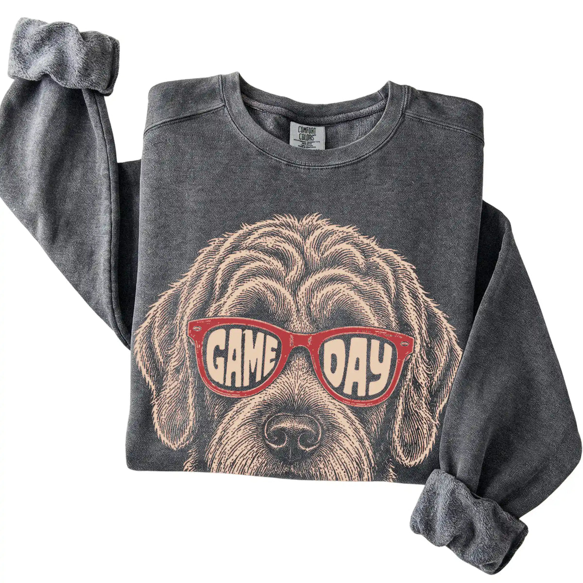 Pepper Labradoodle Game Day Sunglasses sweatshirt, folded