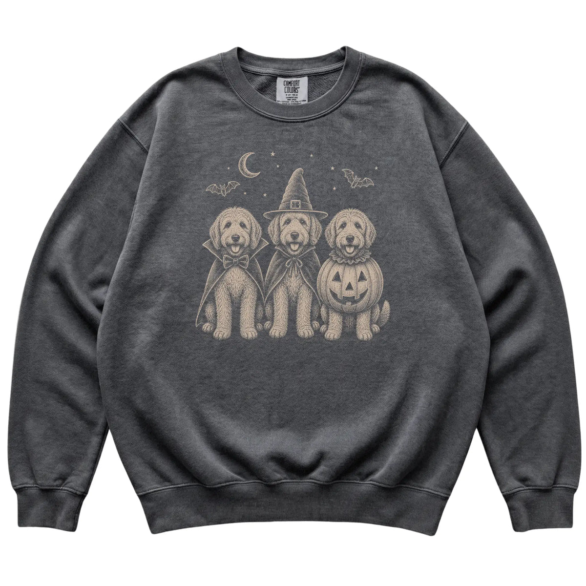 Pepper Labradoodle Halloween Costume Comfort Colors sweatshirt, flat view