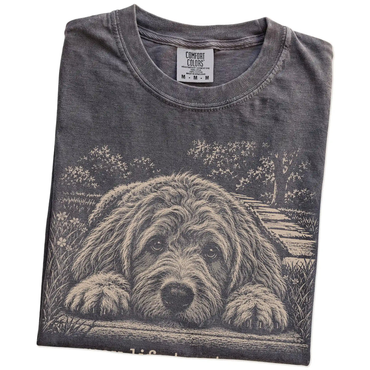 Labradoodle Karma Comfort Colors T-shirt in Pepper — Folded Detail