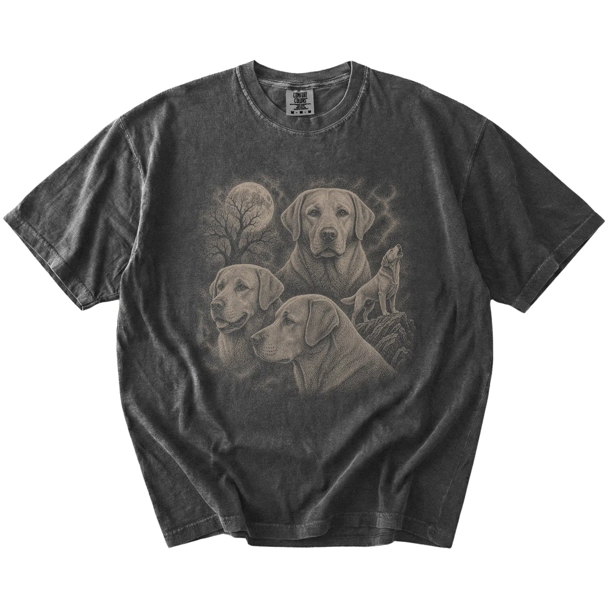 Vintage moon montage featuring Labrador Retriever on a Pepper Comfort Colors® T-shirt