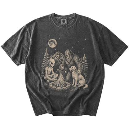 Labrador Retriever camping with Bigfoot and an alien on a Pepper Comfort Colors® T-shirt