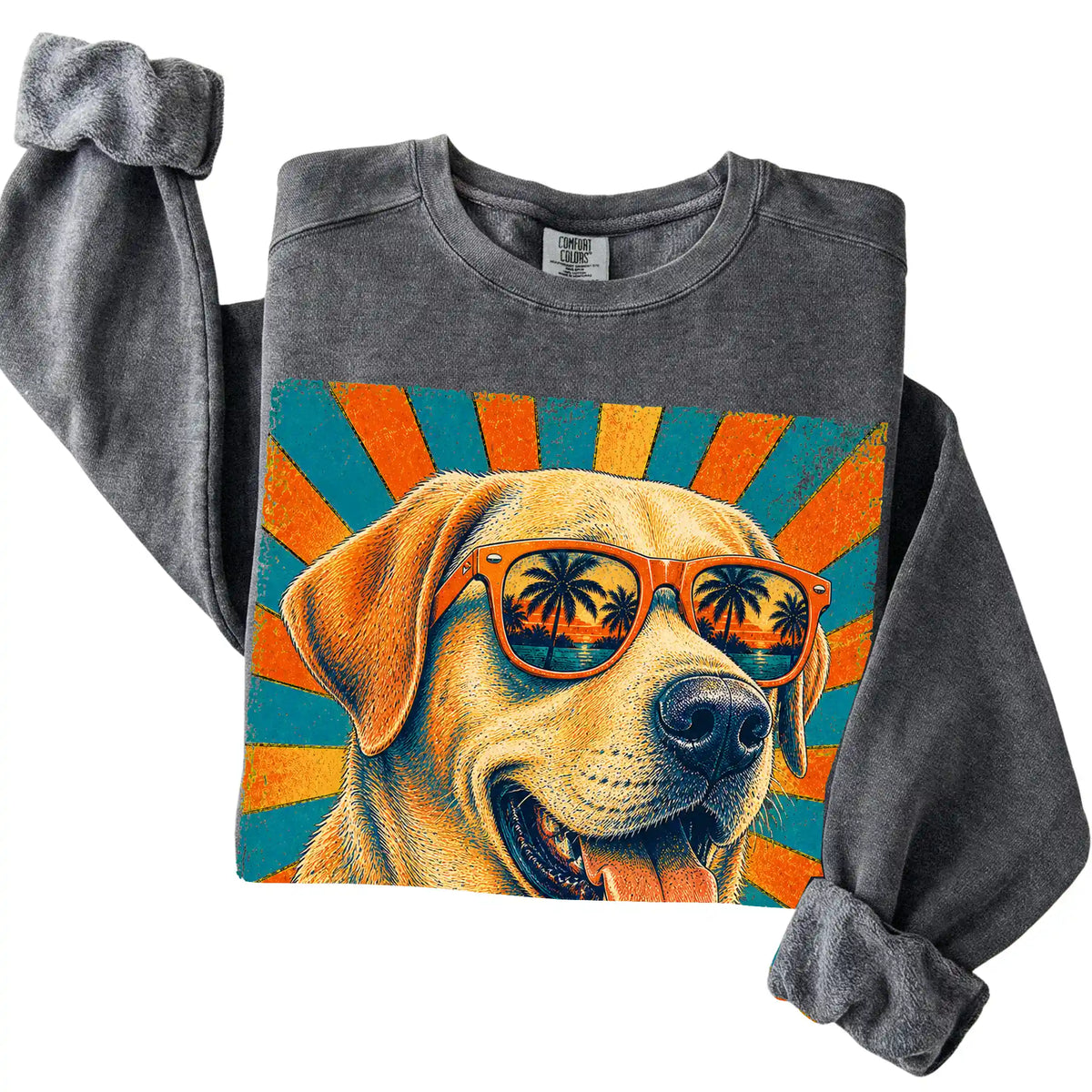 Folded Pepper Comfort Colors sweatshirt with a Retro Labrador Retriever Dad design