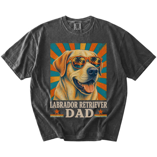 Retro Labrador Retriever Dad design on a Pepper Comfort Colors T-shirt