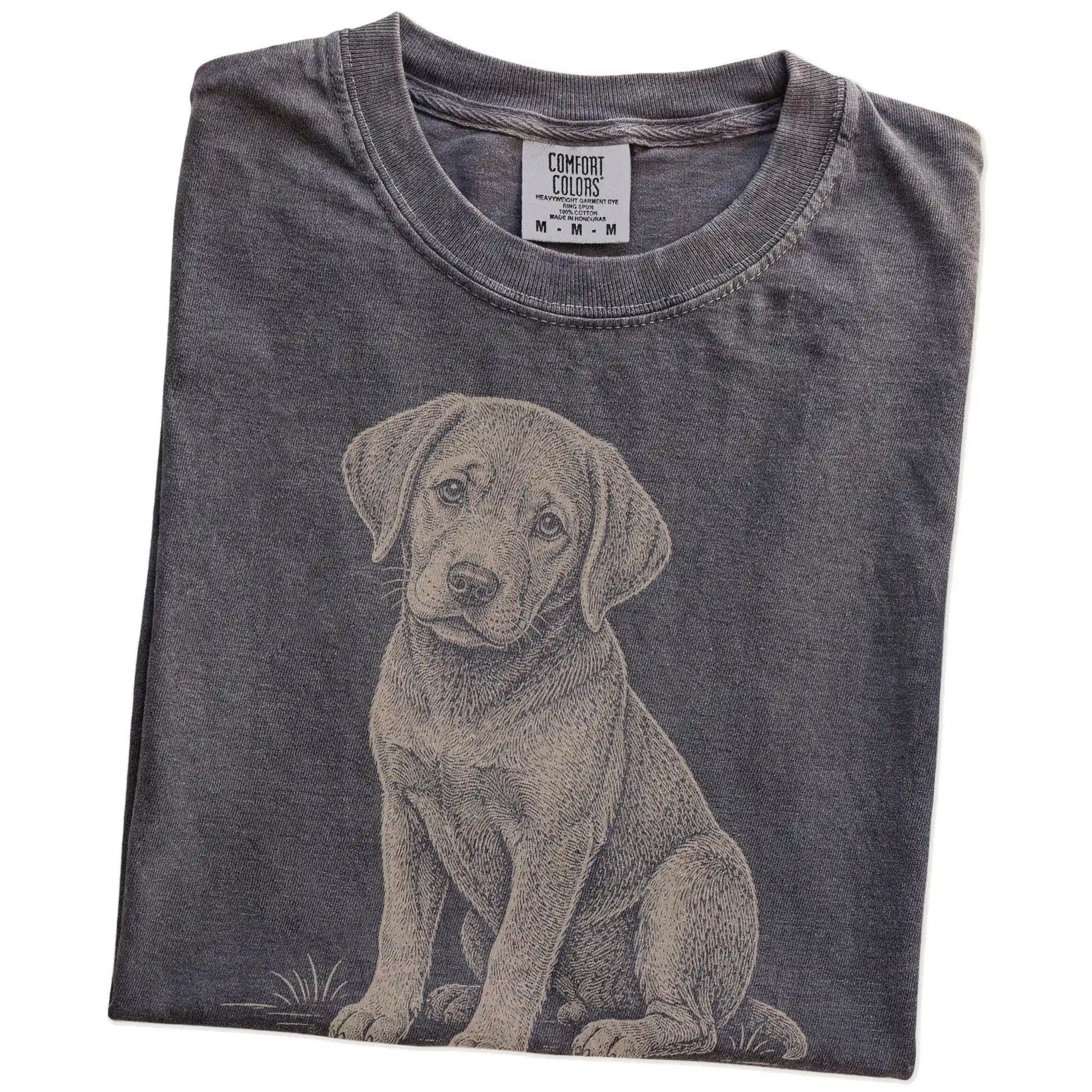 Folded Pepper Labrador Retriever Karma T-Shirt showing the graphic