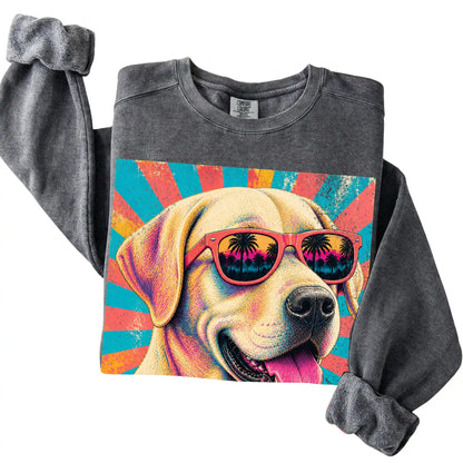 Folded Pepper Comfort Colors sweatshirt with a Retro Labrador Retriever Mama design