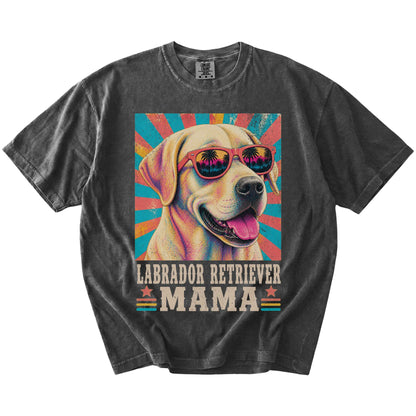 Retro Labrador Retriever Mama design on a Pepper Comfort Colors T-shirt