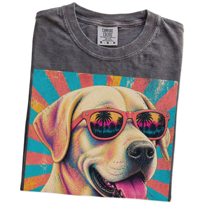 Retro Labrador Retriever Mama design on a Pepper Comfort Colors T-shirt folded detail