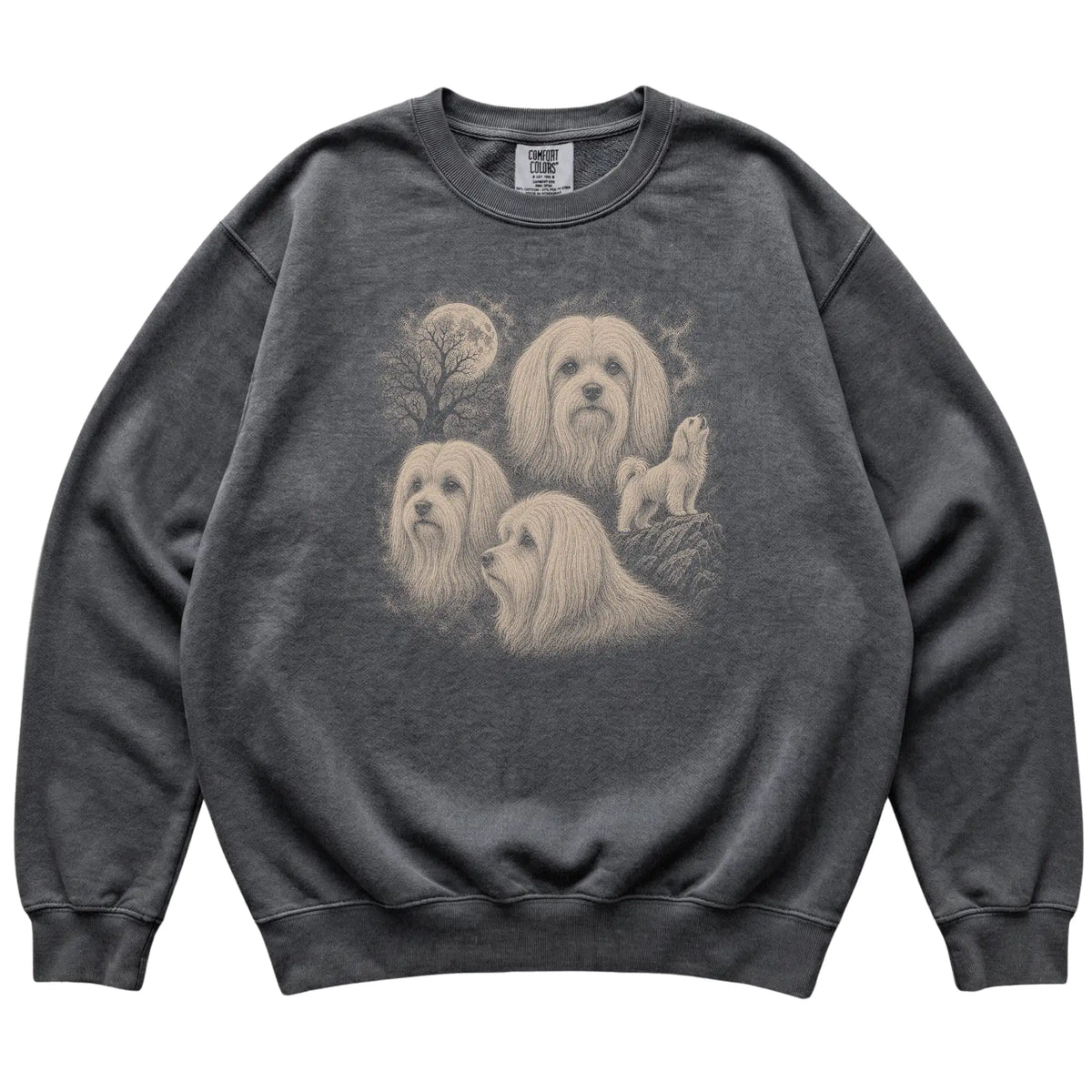 Maltese 90s Moon Sweatshirt in Pepper — flat lay