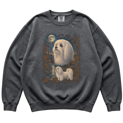 pepper sweatshirt with Maltese Autumn Moon artwork.