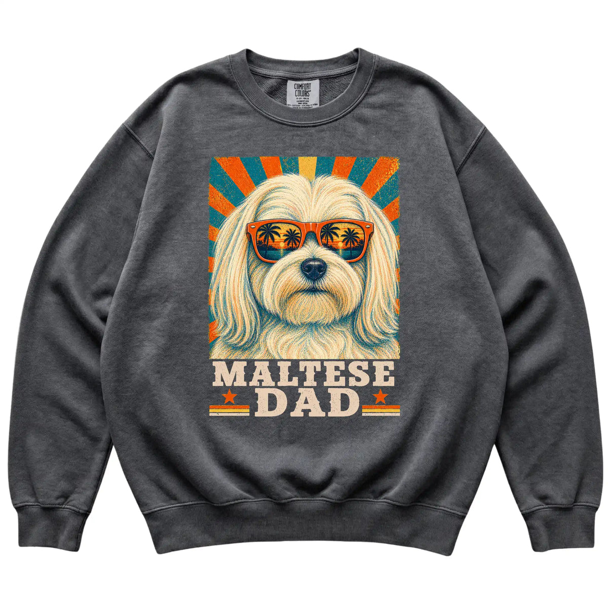 Retro Maltese Dad design on a Pepper Comfort Colors sweatshirt