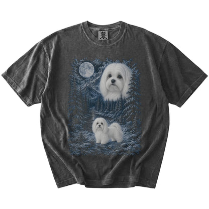 Maltese in a snowy winter forest on a Pepper t-shirt
