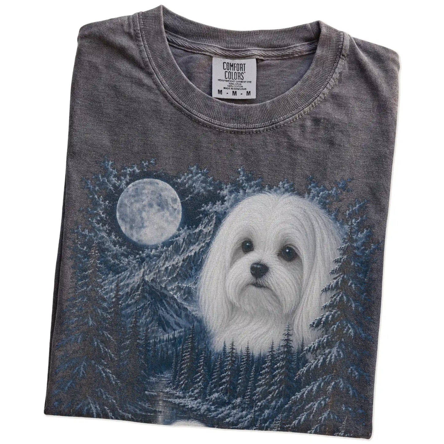 Folded Pepper Maltese winter forest t-shirt