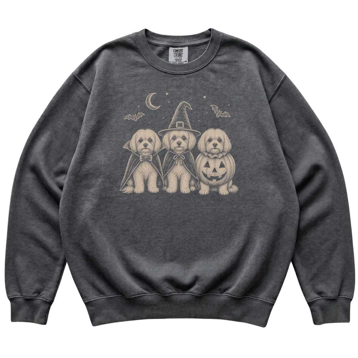 Pepper Maltese Halloween Costume Comfort Colors sweatshirt, flat view