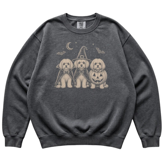 Pepper Maltese Halloween Costume Comfort Colors sweatshirt, flat view