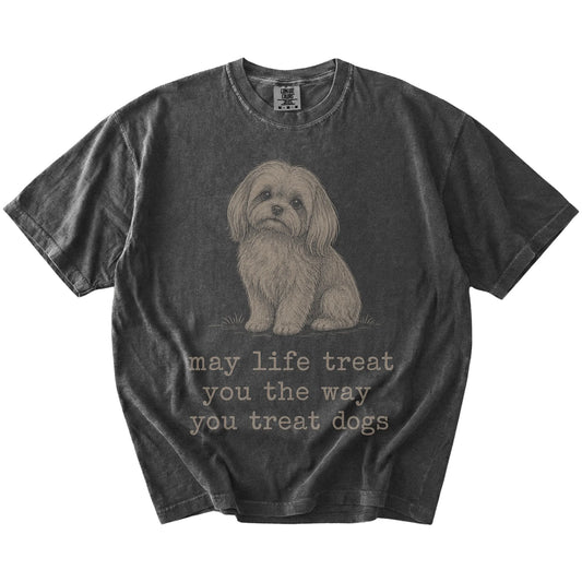 Pepper Maltese Karma T-Shirt laid flat