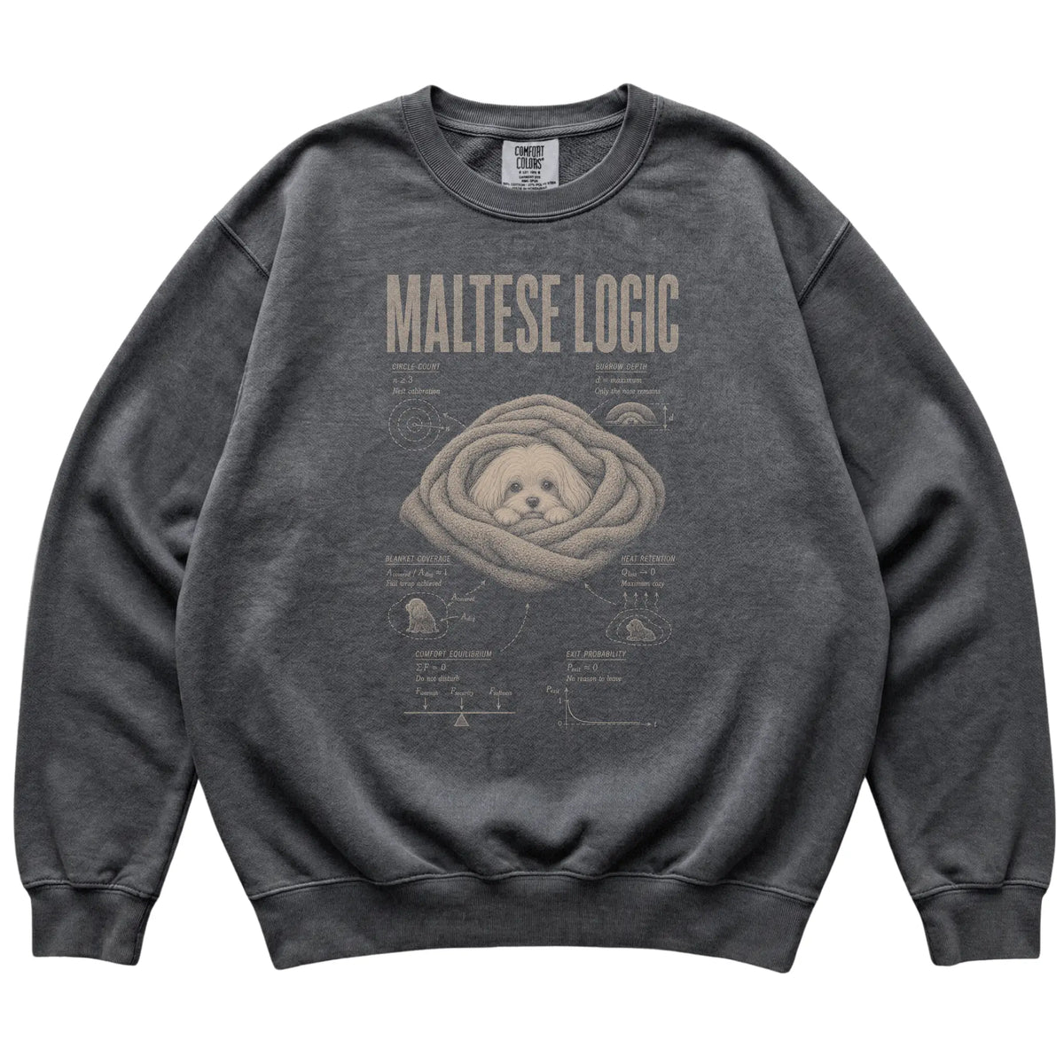 Pepper Maltese Logic sweatshirt laid flat