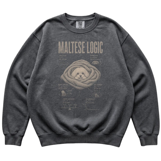 Pepper Maltese Logic sweatshirt laid flat