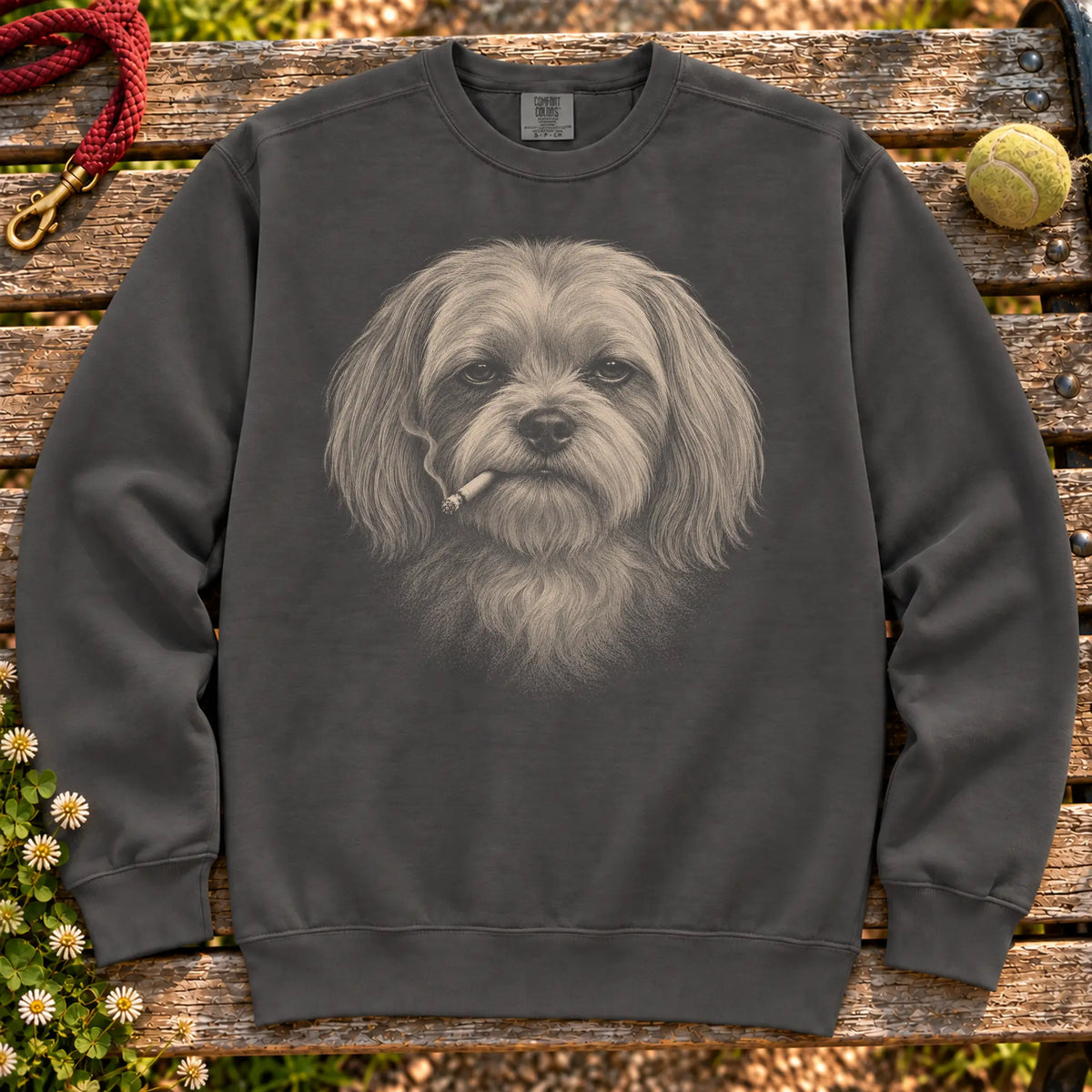 Maltese smoking design on a Pepper sweatshirt
