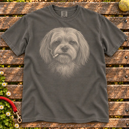 Maltese smoking design on a Pepper t-shirt