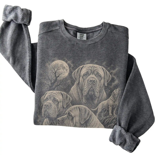 Pepper Comfort Colors sweatshirt with a Mastiff and 1990s-style moon design