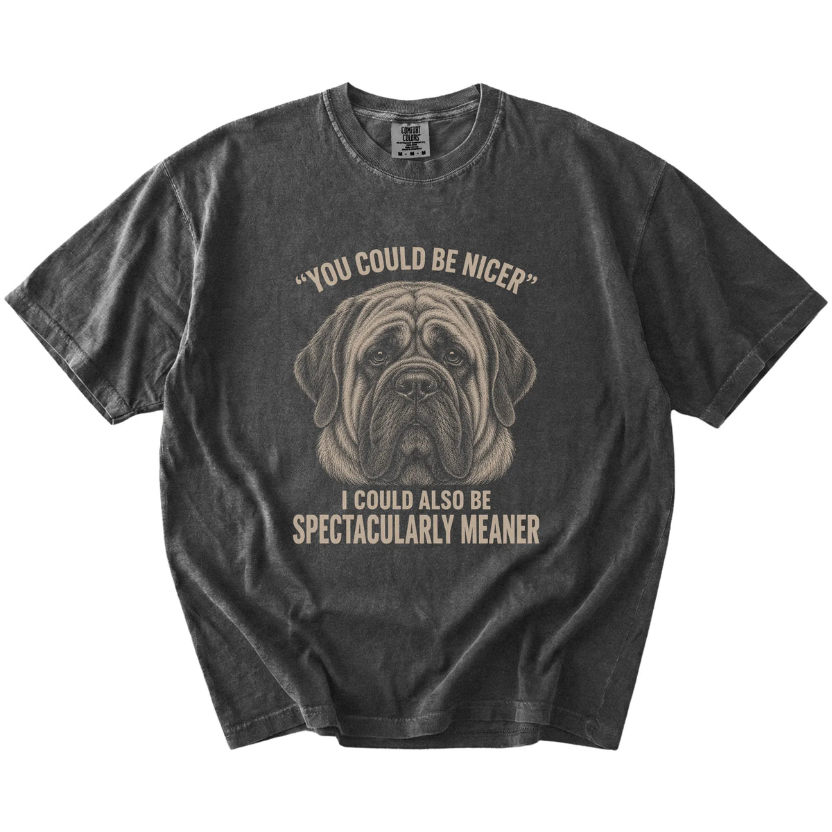 Mastiff Guard Dog T-Shirt in Pepper — flat lay