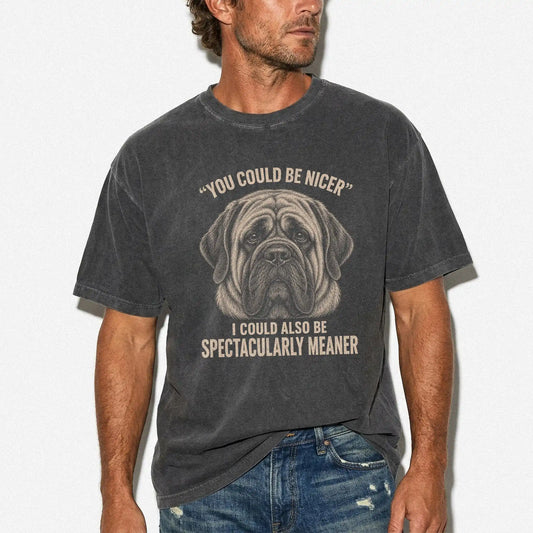 Mastiff Guard Dog T-Shirt in Pepper worn in a studio setting