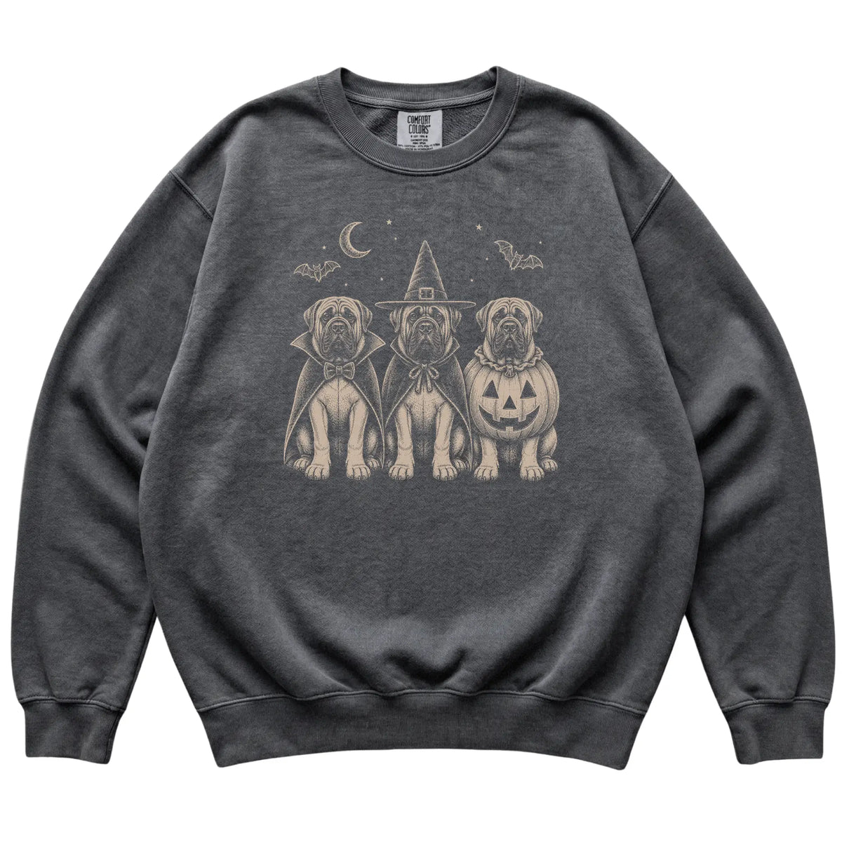 Pepper Mastiff Halloween Costume Comfort Colors sweatshirt, flat view