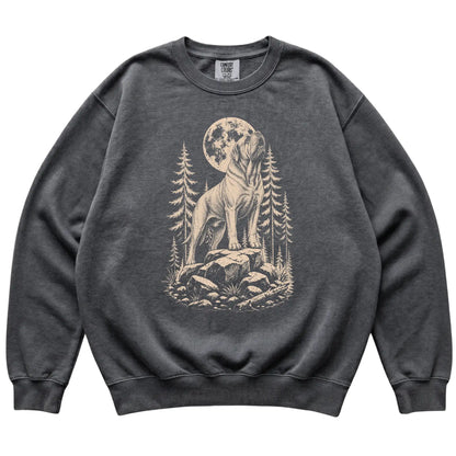 Close view of Mastiff Howling at the Moon artwork on Pepper Comfort Colors sweatshirt