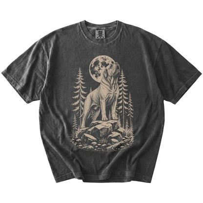 Mastiff howling beneath the moon and pine trees on a Pepper Comfort Colors® T-shirt