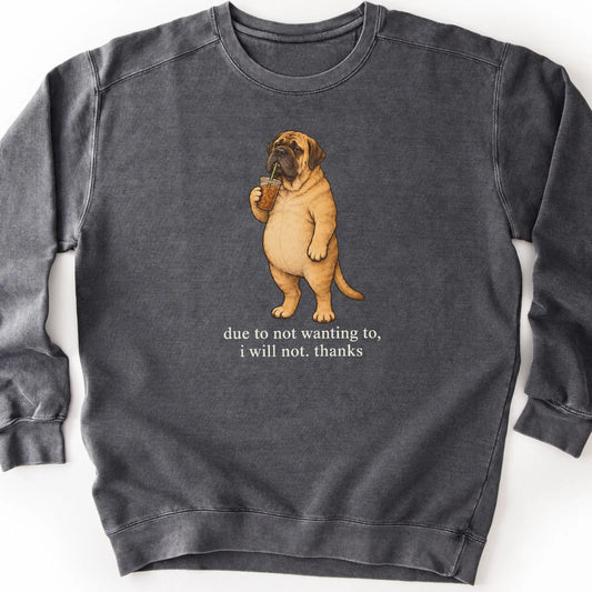 Mastiff I Will Not design with iced coffee on a pepper sweatshirt
