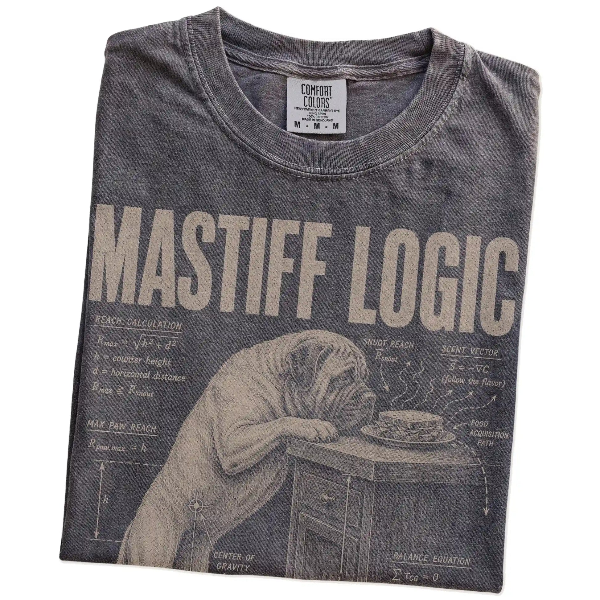 Folded Pepper Mastiff Logic t-shirt showing the graphic