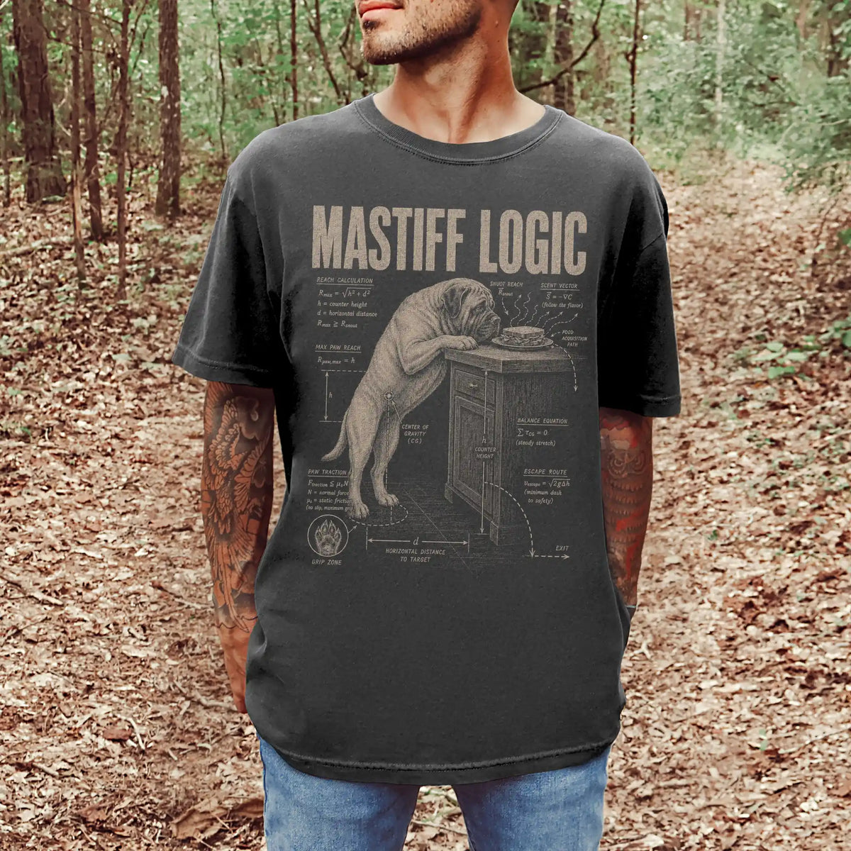 Person wearing a Pepper Mastiff Logic t-shirt