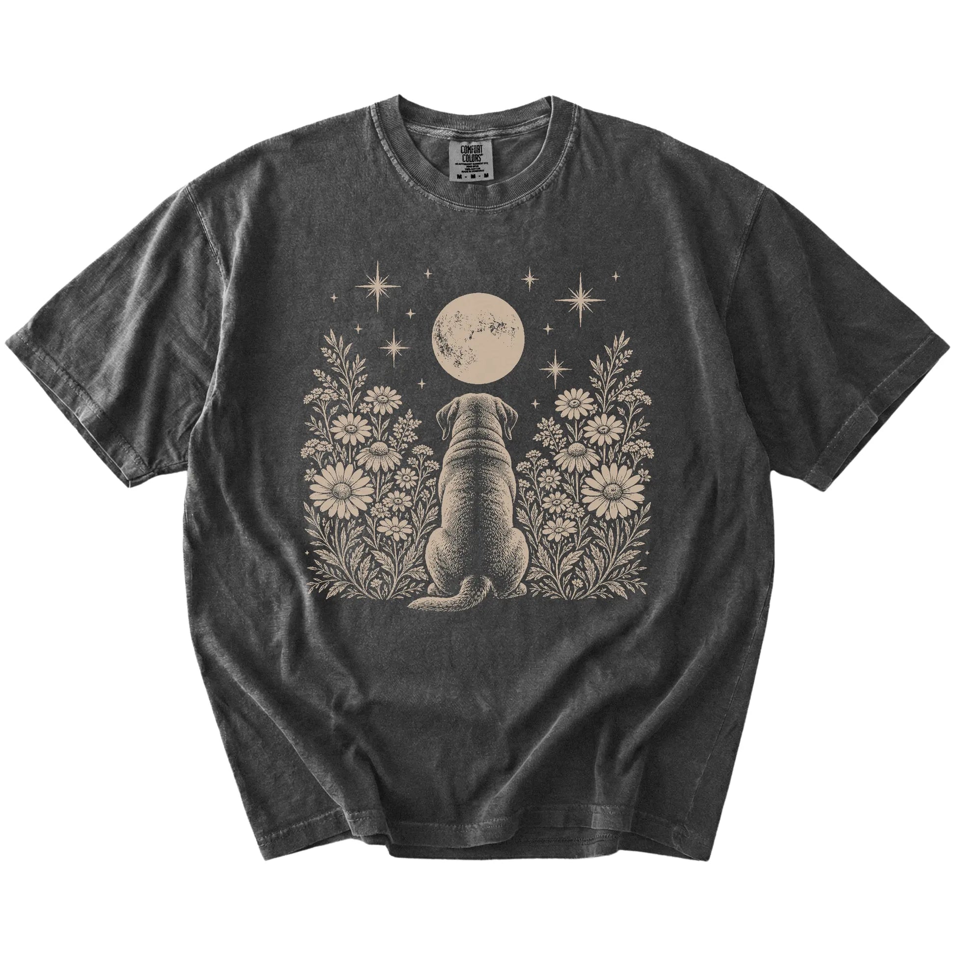 Mastiff beneath a wildflower moon on a Pepper Comfort Colors® T-shirt