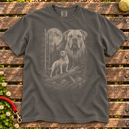 Mastiff Moonlit Forest design on a Pepper T-shirt shown flat