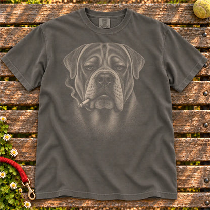 Mastiff smoking design on a Pepper t-shirt