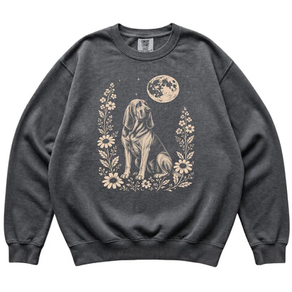 Pepper Moon Flowers Bloodhound Comfort Colors sweatshirt, flat view