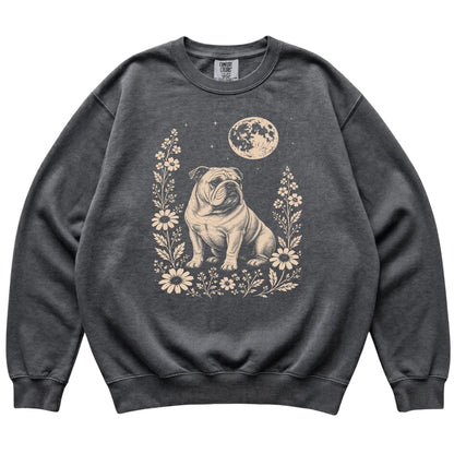 Pepper Moon Flowers Bulldog Comfort Colors sweatshirt, flat view