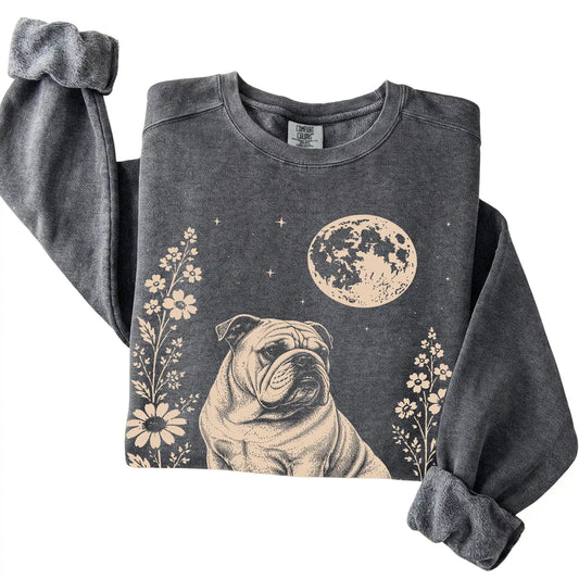 Pepper Moon Flowers Bulldog Comfort Colors sweatshirt, folded view